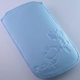 Soft Handytasche Handy H�lle Tasche passend f�r Samsung E2100 , E2120 , E2130 , E2230 , E2232 , E2550 Monte Slider , E840 , E950 Hellblau Design Flower Blume Mit Ziehband