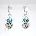 Small Om (Aum) Engraved Charm Hoop Earrings in Sterling Silver with Turquoise Beads, #8367