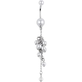 White Faux Pearl Cluster Drop Belly Ring