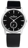 Skagen #958XLSLB Men's Steel Matte Case Black Dial Leather Band Dress Watch