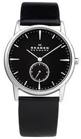 Skagen #958XLSLB Men's Steel Matte Case Black Dial Leather Band Dress Watch