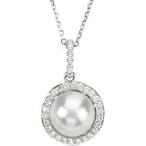 Genuine IceCarats Designer Jewelry Gift 14K White Gold Freshwater Cultured Pearl & Diamond Necklace. 09.50-10.00 Mm/1/3 Ct Tw 18 In Freshwater Cultured Pearl & Diamond Necklace In 14K White Gold