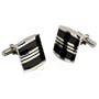 Striped Black Enamel Stainless Steel Cufflinks with Gift Box