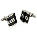 Jewelry : Striped Black Enamel Stainless Steel Cufflinks with Presentation Box
