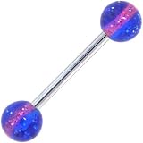 Blue-Pink Stripe HIGHBALL Barbell Tongue Ring