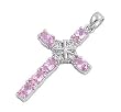Sterling Silver Pendant - Pink / Clear Cubic Zirconia - Cross - 31mm Height