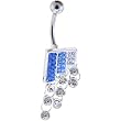Blue Austrian Crystal Square Gem Drop Dangle Belly Ring
