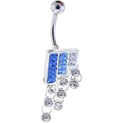 Blue Austrian Crystal Square Gem Drop Dangle Belly Ring