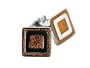 Clever Reflective Orange Enamel Square Silver Cufflinks with Gift Box