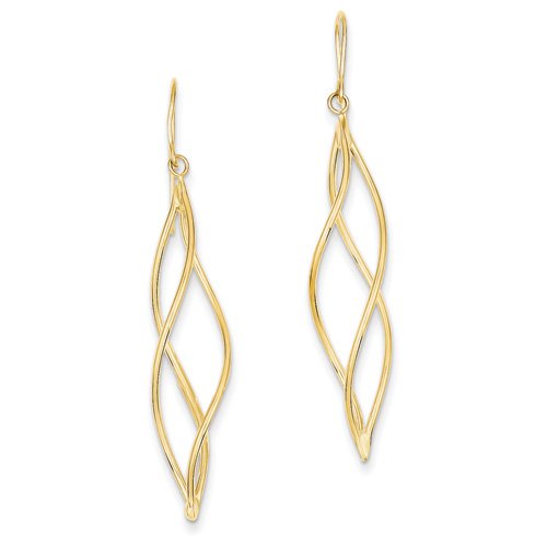 14k Yellow Gold Polished Long Twisted Dangle Wire Earrings. Metal Wt- 1.44g