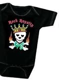 Rock Royalty Skull and Flames Tattoo art baby onesie bodysuit Black