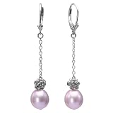 Isabella Rose 9-10mm Pearl Dangle Silver Earrings, Lavender