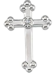 Cross Lapel Pin W/Diamond 14K White Gold 14.00X09.00 mm