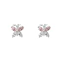 Sterling Silver Pink and White Cubic Zirconia Butterfly Earrings