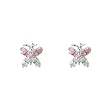 Sterling Silver Pink and White Cubic Zirconia Butterfly Earrings
