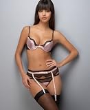 Jezebel Satin Doll Contour Demi Push-Up Bra with Removable Pads, G-String, & Garter Belt