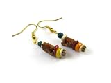 Genuine African Snake Vertebrae Dangle Earrings with Color Shell Discs and Malachite Bead
