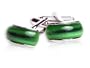 Elegant Rich Green Cufflinks in Beveled Silver Frame with Gift Box