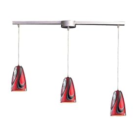 Fuego - 3 Light Kitchen Island Pendant Track Lighting Fixture - Brushed Nickel - Red Glass...