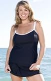 Black White Plus Size Double Strap Tankini Top - Plus Size Swimsuit Plus Size Swimsuit