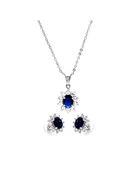 Nickel Free Sterling Silver Pendant & Earring Sets Blue CZ Matching Set