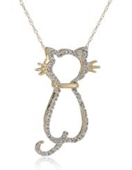 XPY 10k Yellow Gold Diamond Cat Pendant (.08 cttw)