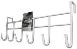 Over the Door Hook Organizer Rack, 6 Hanging Hooks - Great for Coats, Bath Towel, Children's Room, Cubicle, Kitchen, Kid's Backpacks -No Mounting Hardware Required, White Finish -18"l X 5.75"h X 3.5"w