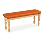 Wood Country Style Natural Farmhouse Dining Bench with Orange Vinyl Cushion
