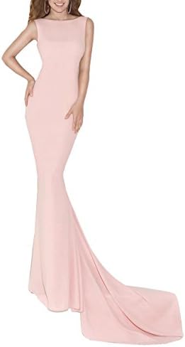 Roseshine Women's Mermaid Formal Party Gowns Bateau Backless Bow Sequins 14 Pink