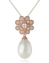 10k Rose Gold Cultured Freshwater Cultured Pearl and Diamond Pendant Necklace (0.16 cttw, GH Color, I2-I3 Clarity), 17"