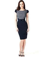Geometric Print Bodice Shift Dress with Belt