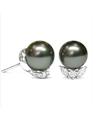 18K white gold Cleopatra Black Tahitian cultured pearl and diamond earring