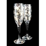 Wishing On The Stars Design - Hand Painted - Set of 2 - Champagne Flutes - 6 oz. 8.75 tall