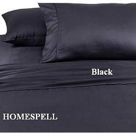 Homespell Egyptian Cotton 3 - Pc Duvet Cover 500TC Solid Sateen Black (Queen).