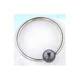 Single Stainless Steel Captive Bead Ring with Hematite Bead: 16g, 3/8