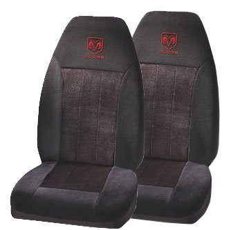A Set Of 2 Universal-Fit Front Bucket Seat Cover - Red Dodge Ram Logo