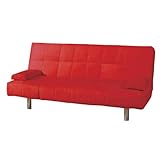 Futon Sofa Bed - Red Cover with Straight Metal legs