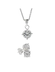 Glittering Silver Round Brilliant Cut CZ Pendant and Studs Set