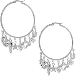 Rocawear Silver Tone Charm Hoop Earrings