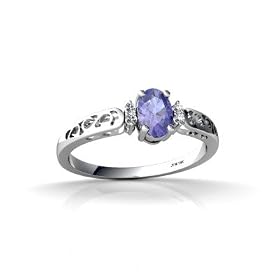 14K White Gold Genuine Oval Tanzanite and Diamond Filligree Ring by Jewels For Me