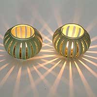 NOVICA Ceramic candleholders Onion (pair)