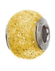 Genuine Zable (TM) Product. 925 Sterling Silver Murano Glass - Gold with Gold Glitter Bead Charm. 100% Satisfaction Guaranteed.