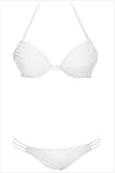 FQHOME Womens White Push up Strappy Halter Bikini Swimwear Size S