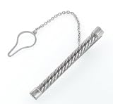 Sterling silver rope design tie-slide with button holder and chain with presentation box