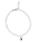Heart Charm Link 925 Sterling Silver Ankle Bracelet