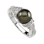 8Mm 1/3 CT TW 14K White Gold Freshwater Cultured Black Pearl And Diamond Ring