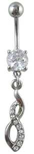 Elegant Twist Loop CZ Dangle Belly Button Navel Ring Bar Silver - Chandelier ...