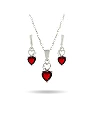 Delicate Red CZ Heart Earring and Necklace Set