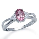 Natural Pink Tourmaline & White Topaz 925 Sterling Silver Engagement Ring