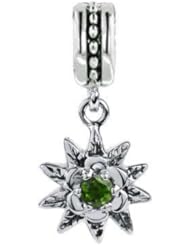 Sterling Silver Sunflower Dangle Charm with Peridot, August Birthstone, Fits Pandora, Chamilia, Jovana Bracelet, It Is a Pretty Pendant